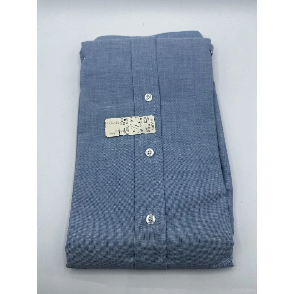 Vintage Sears Perma-Prest Oxford‎ Button Up Shirt Mens 17 XL Blue Deadstock NOS